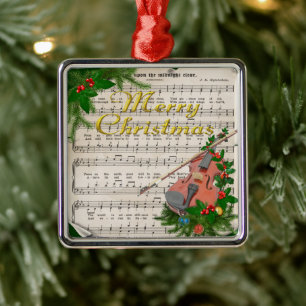Ornement Métallique Vintage Christmas Sheet Music with Festive Violin