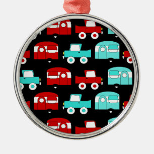 Ornement Métallique Voitures vintages rouges de rétro de camping