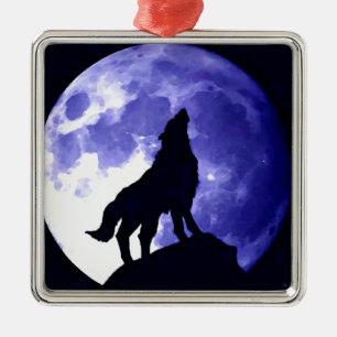 Ornement Métallique Wolf Silhouette & Pleine lune