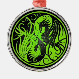 Ornement Métallique Yin vert et noir Yang Phoenix