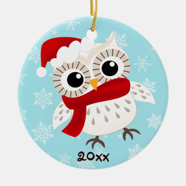 Ornement mignon de Noël de hibou de neige (Devant)