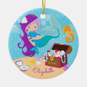 Ornement mignon de Noël de sirène et de dauphin