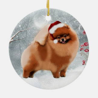 Ornement mignon d'hiver de Pomeranian Père Noël