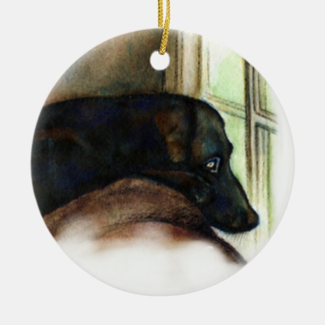 Ornement noir de chien de laboratoire (Devant)