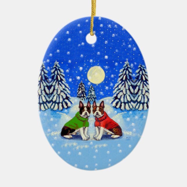 Ornement ovale de Boston Terrier (Devant)