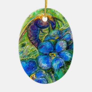 Ornement Ovale En Céramique A Bee & Forget-me-not Flowers