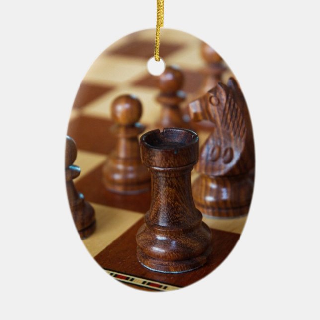 Ornement Ovale En Céramique Acajou d'échecs (Devant)