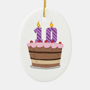 Ornement Ovale En Céramique Âge 10 sur le gâteau d'anniversaire