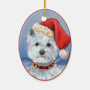 Ornement Ovale En Céramique Aide du Père Noël Westie