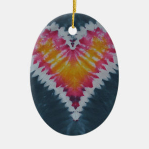 Ornement Ovale En Céramique Amour Coeur Saint Valentin Tie Dye