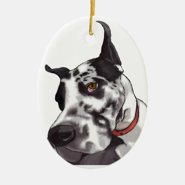 Ornement Ovale En Céramique Amour de great dane (Devant)