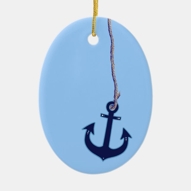 Ornement Ovale En Céramique ancre bleu marine (Devant)