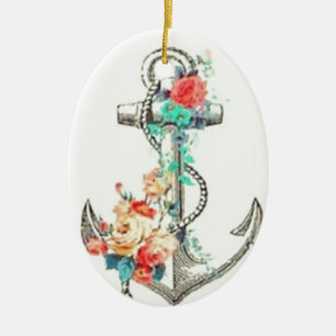 Ornement Ovale En Céramique Ancre Floral Boat