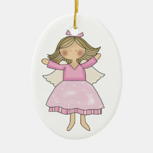 Ornement Ovale En Céramique Ange rose