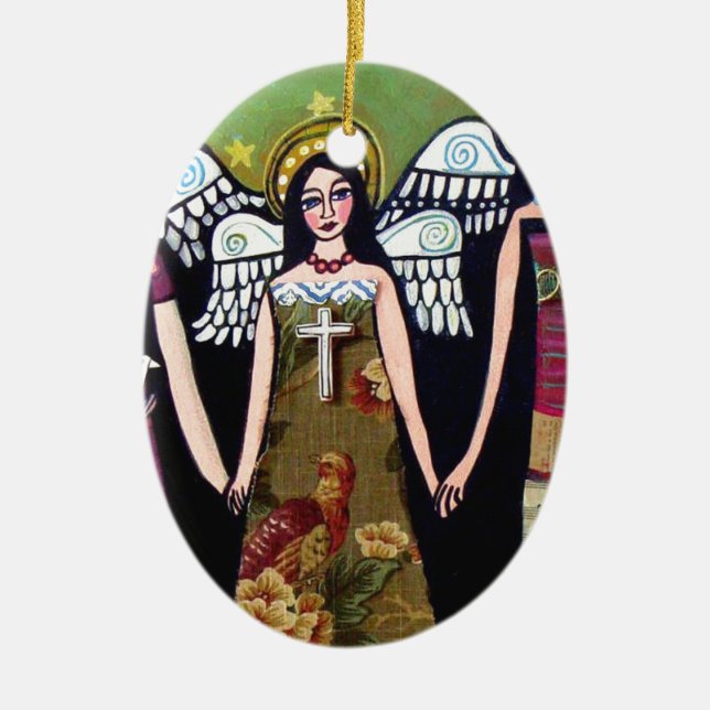 Ornement Ovale En Céramique Anges mexicains par Heather Galler (Devant)