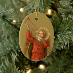 Ornement Ovale En Céramique Anges musiciens de Noël, Renaissance Vintage