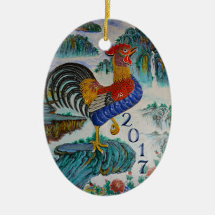 Ornement Ovale En Céramique Année chinoise du coq 2017, Photo en option