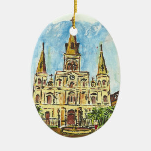 Ornement Ovale En Céramique Aquarelle de cathédrale
