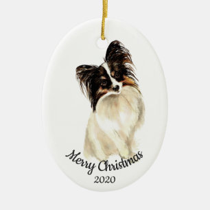 Ornement Ovale En Céramique Aquarelle personnalisée de Noël Papillon Chien