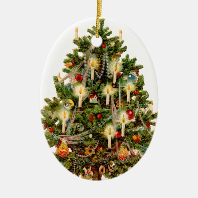 Ornement Ovale En Céramique Arbre de Noël à l'ancienne (Devant)