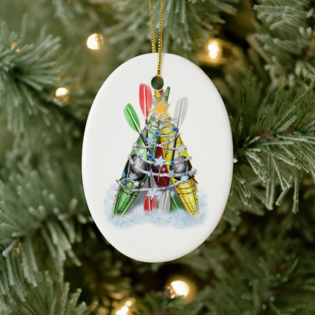 Ornement Ovale En Céramique Arbre de Noël Kayak (Arbre)