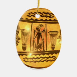 Ornement Ovale En Céramique Art Ethnique Africain d'or Imprimer