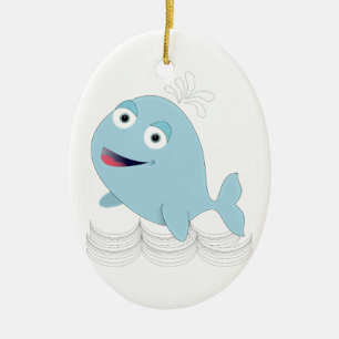 Ornement Ovale En Céramique Baleine bleue