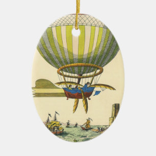 Ornement Ovale En Céramique Ballon à air chaud vintage de Steampunk de la