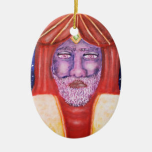 Ornement Ovale En Céramique "Balthasar" les trois Rois Christmas Art
