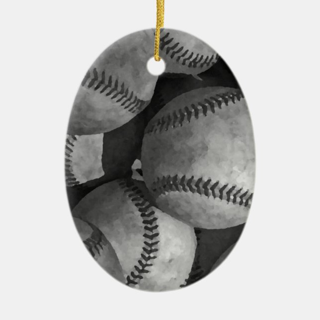Ornement Ovale En Céramique Baseball noir et blanc (Devant)