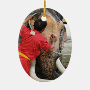Ornement Ovale En Céramique Bathtime des éléphants... Ayutthaya, Thaïlande