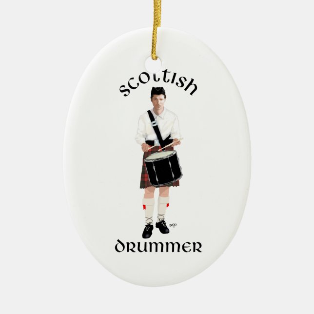 Ornement Ovale En Céramique Batteur écossais - Red Kilt (Devant)