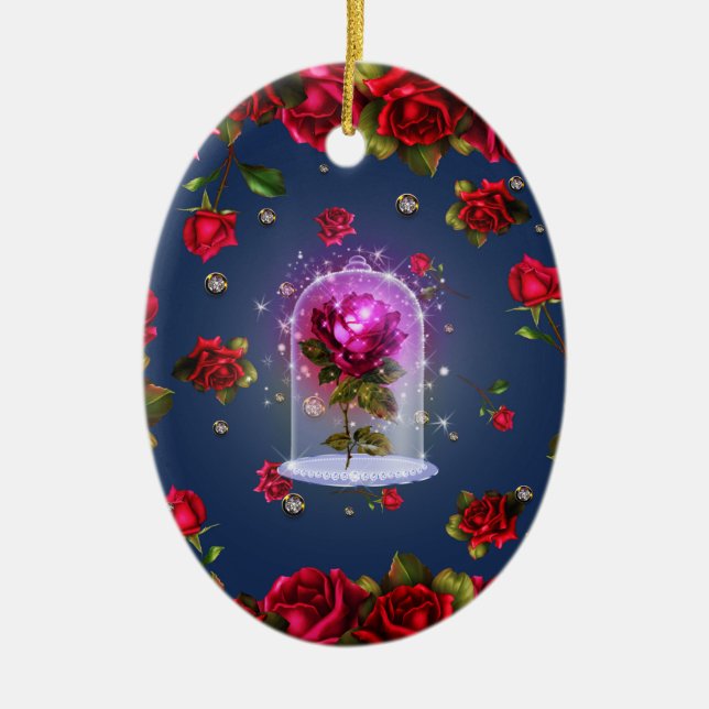 Ornement Ovale En Céramique Beauté enchantée de rose rouge magique (Devant)