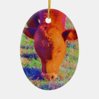 Ornement Ovale En Céramique Bébé Brown Vache visage. GRAS DE COURSE