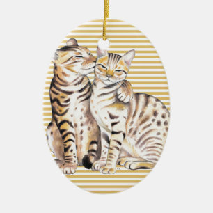 Ornement Ovale En Céramique Bengal Cats Ochre Stripes