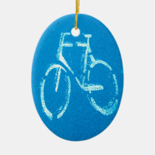 Ornement Ovale En Céramique Bicyclette blanche bleue, Vélo Signe