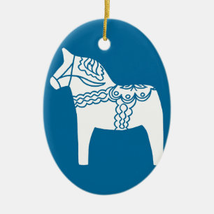 Ornement Ovale En Céramique Bleu de cheval de Dala