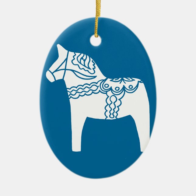Ornement Ovale En Céramique Bleu de cheval de Dala (Devant)