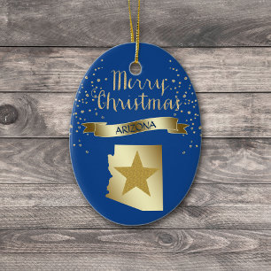 Ornement Ovale En Céramique Blue Gold Arizona Star