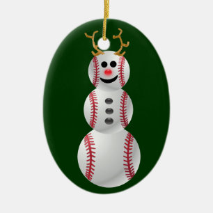 Ornement Ovale En Céramique Bonhomme de neige de base-ball