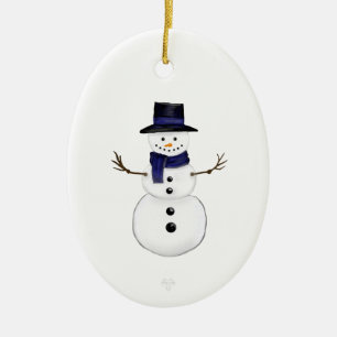 Ornement ovale en céramique Bonhomme de neige et f
