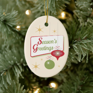 Ornement Ovale En Céramique Bonnes Fêtes Retro Noël 1950