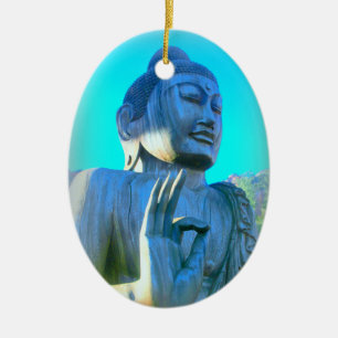 Ornement Ovale En Céramique bouddha bleu