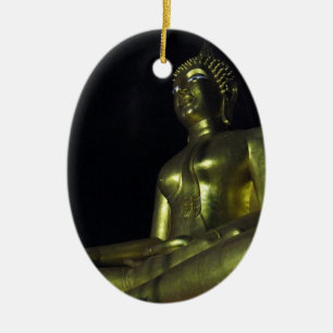 Ornement Ovale En Céramique Bouddha d'or la nuit