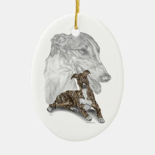 Ornement Ovale En Céramique Brindle Greyhound Chig Art