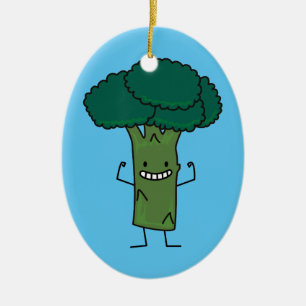 Ornement Ovale En Céramique Brocoli fléchissant le légume heureux de vert de