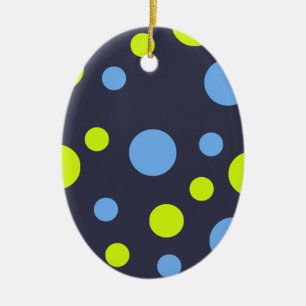 Ornement Ovale En Céramique Bulles Jaunes Bleues Funky Heureuses