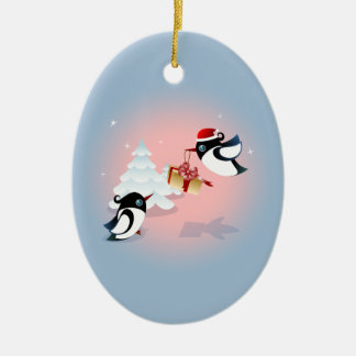 Ornement Ovale En Céramique Cadeau de Noël mignon d'oiseaux