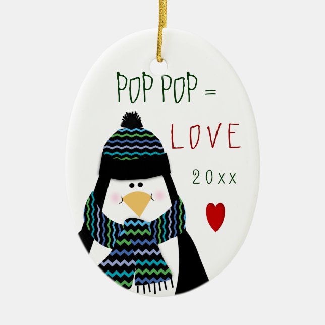 Ornement Ovale En Céramique Cadeau première génération de Noël de pingouin (Devant)