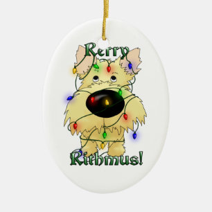 Ornement Ovale En Céramique Cairn Terrier - lumières de Noël